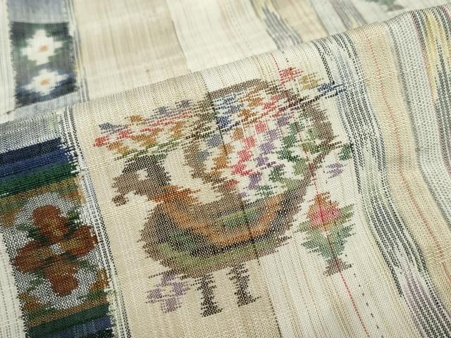 平和屋着物●上質な紬　花鳥文　正絹　逸品　DABF1591ud
