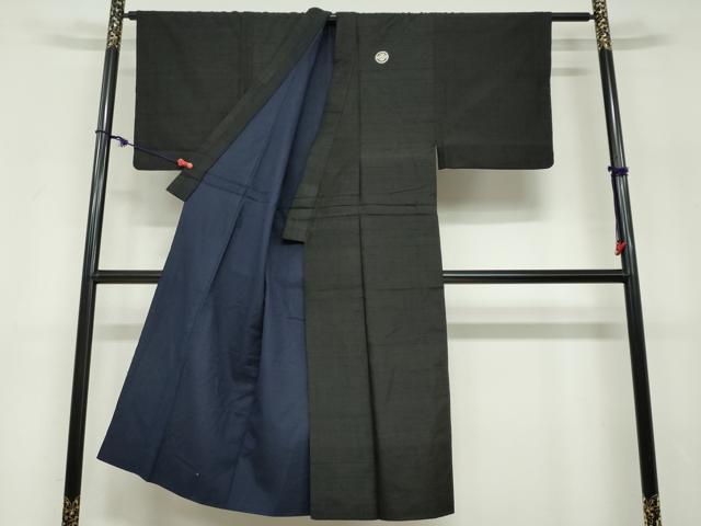 平和屋着物●男性　黒紋付　紬地　正絹　逸品　DABF1594ud