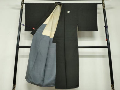平和屋着物●男性　黒紋付　正絹　逸品　DABF1596ud