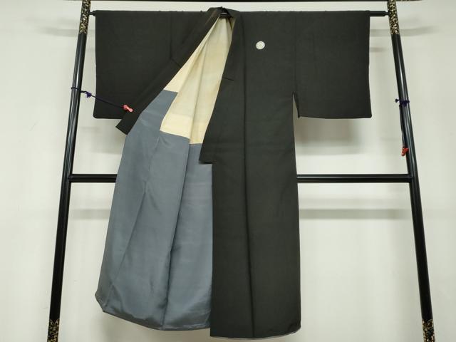 平和屋着物●男性　黒紋付　正絹　逸品　DABF1596ud