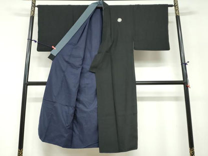 平和屋着物●男性　黒紋付　正絹　逸品　DABF1600ud