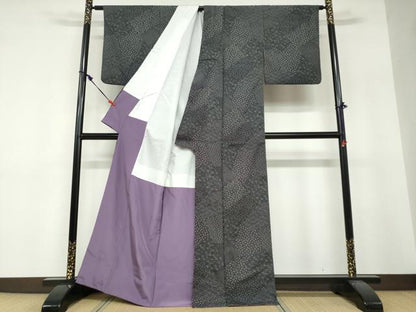 平和屋着物●江戸小紋　切嵌草木文　黒地　洗える着物　DABF1602ud