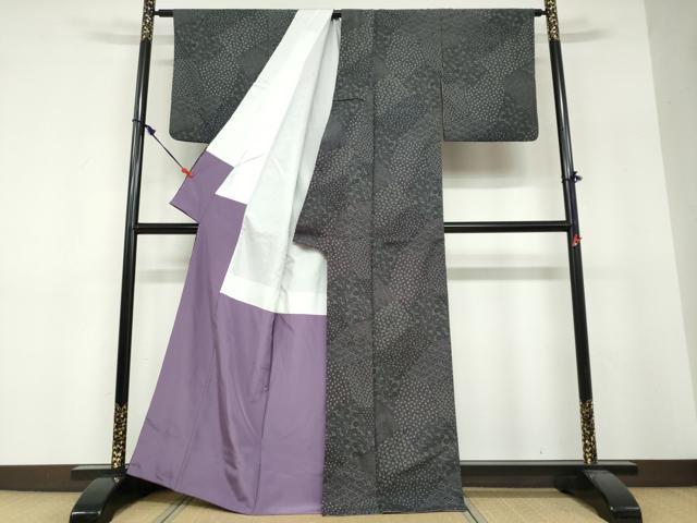 平和屋着物●江戸小紋　切嵌草木文　黒地　洗える着物　DABF1602ud