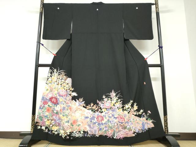 平和屋着物●豪華黒留袖　友禅　作家物　花鳥文　正絹　逸品　DABF1610ud