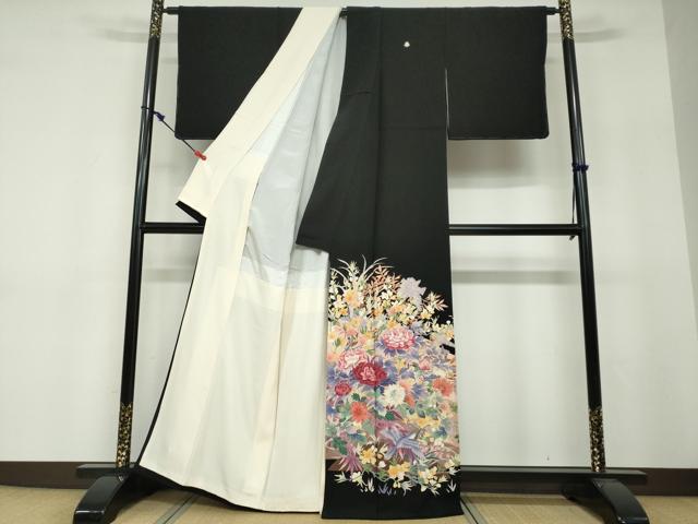 平和屋着物●豪華黒留袖　友禅　作家物　花鳥文　正絹　逸品　DABF1610ud