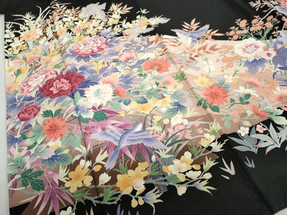 平和屋着物●豪華黒留袖　友禅　作家物　花鳥文　正絹　逸品　DABF1610ud