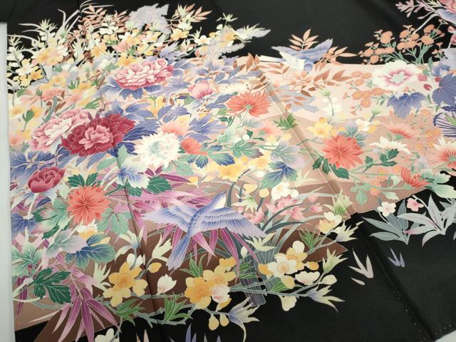 平和屋着物●豪華黒留袖　友禅　作家物　花鳥文　正絹　逸品　DABF1610ud