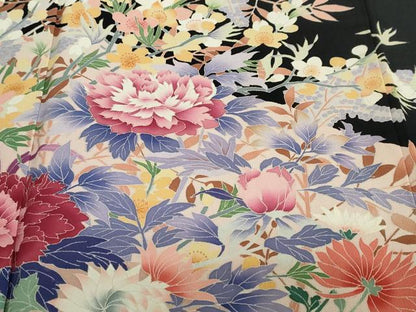 平和屋着物●豪華黒留袖　友禅　作家物　花鳥文　正絹　逸品　DABF1610ud