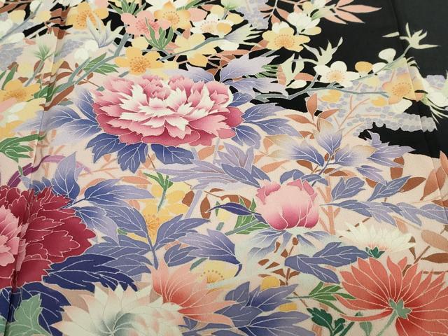 平和屋着物●豪華黒留袖　友禅　作家物　花鳥文　正絹　逸品　DABF1610ud