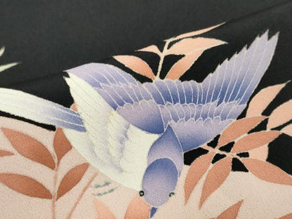 平和屋着物●豪華黒留袖　友禅　作家物　花鳥文　正絹　逸品　DABF1610ud