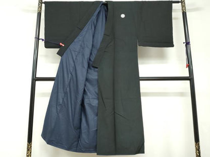 平和屋着物●男性　黒紋付　正絹　逸品　DABF1612ud