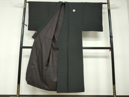 平和屋着物●男性　黒紋付　正絹　逸品　DABF1617ud