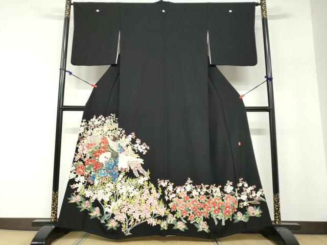 平和屋着物●本加賀友禅作家　鶴見保次　黒留袖　花鳥文　正絹　逸品　DABF1620ud