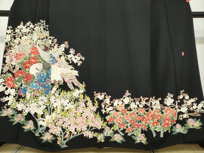 平和屋着物●本加賀友禅作家　鶴見保次　黒留袖　花鳥文　正絹　逸品　DABF1620ud