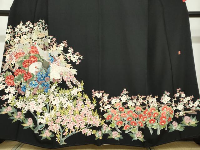 平和屋着物●本加賀友禅作家　鶴見保次　黒留袖　花鳥文　正絹　逸品　DABF1620ud