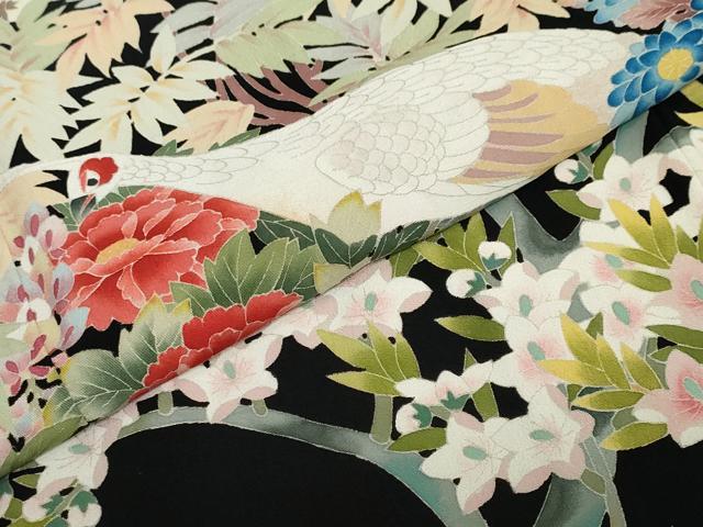 平和屋着物●本加賀友禅作家　鶴見保次　黒留袖　花鳥文　正絹　逸品　DABF1620ud