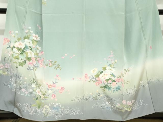 平和屋着物●訪問着　友禅　作家物　草花文　暈し染め　正絹　逸品　未使用　DABF1624ud