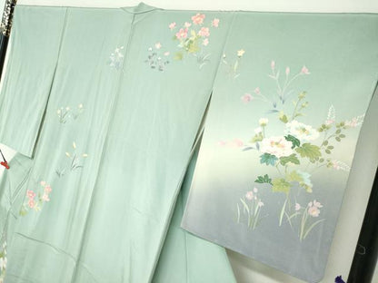平和屋着物●訪問着　友禅　作家物　草花文　暈し染め　正絹　逸品　未使用　DABF1624ud