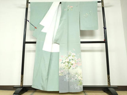 平和屋着物●訪問着　友禅　作家物　草花文　暈し染め　正絹　逸品　未使用　DABF1624ud