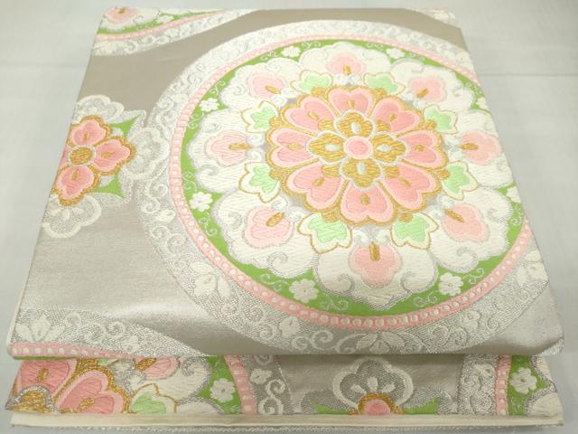 平和屋着物◎六通柄袋帯　花絵皿文　金銀糸　正絹　逸品　DABF1632ud