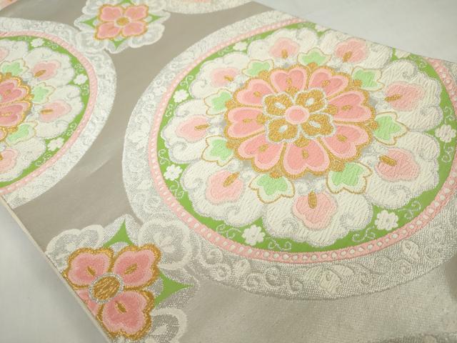 平和屋着物◎六通柄袋帯　花絵皿文　金銀糸　正絹　逸品　DABF1632ud