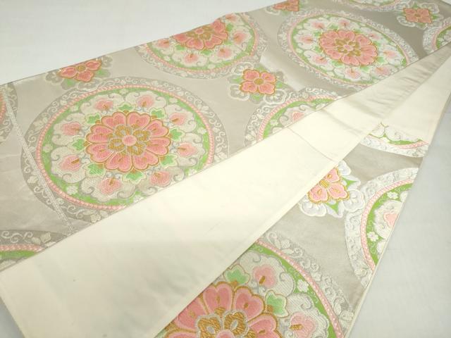 平和屋着物◎六通柄袋帯　花絵皿文　金銀糸　正絹　逸品　DABF1632ud
