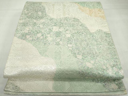 平和屋着物◎六通柄袋帯　格子花文　金銀糸　正絹　逸品　DABF1633ud