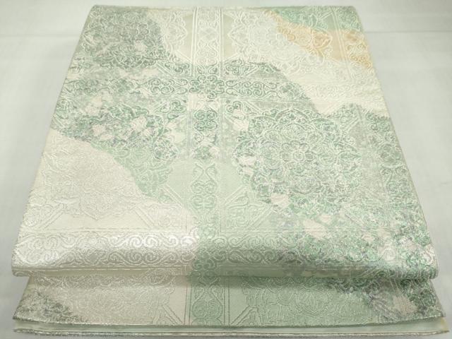 平和屋着物◎六通柄袋帯　格子花文　金銀糸　正絹　逸品　DABF1633ud