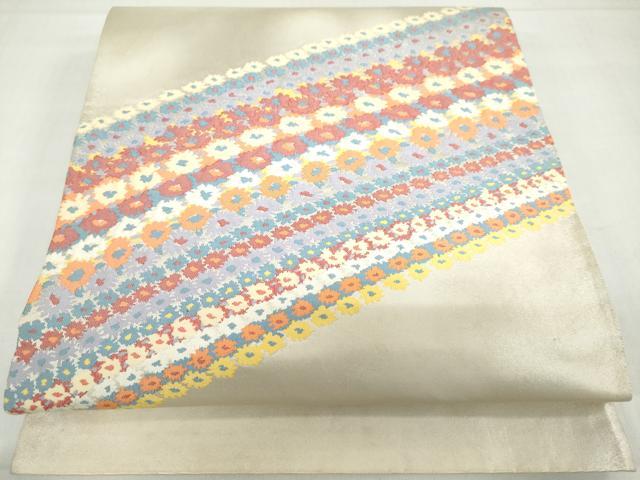 平和屋着物◎太鼓柄袋帯　横段花文　正絹　逸品　DABF1642ud