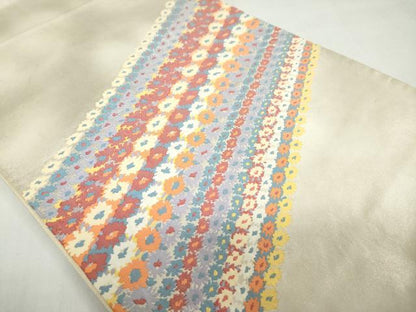 平和屋着物◎太鼓柄袋帯　横段花文　正絹　逸品　DABF1642ud