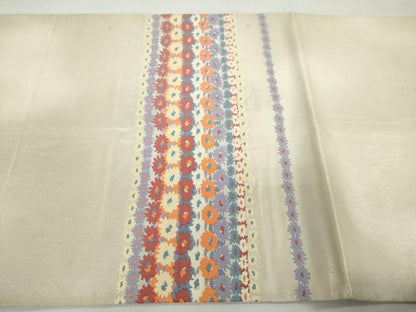 平和屋着物◎太鼓柄袋帯　横段花文　正絹　逸品　DABF1642ud