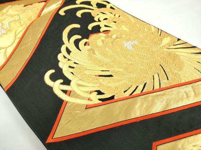 平和屋着物◎六通柄袋帯　菱花文　黒地　金銀糸　正絹　逸品　DABF1645ud