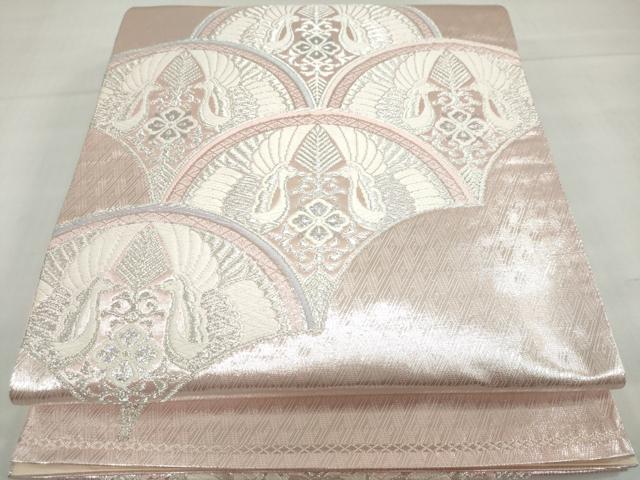 平和屋着物◎六通柄袋帯　唐織　向かい鳥花文　銀糸　正絹　逸品　DABF1646ud