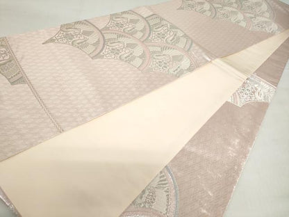 平和屋着物◎六通柄袋帯　唐織　向かい鳥花文　銀糸　正絹　逸品　DABF1646ud