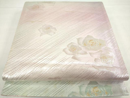 平和屋着物◎両面全通柄袋帯　バラ　金銀糸　正絹　逸品　DABF1654ud
