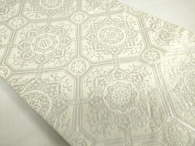 平和屋着物◎六通柄袋帯　草花文　銀糸　正絹　逸品　DABF1669ud