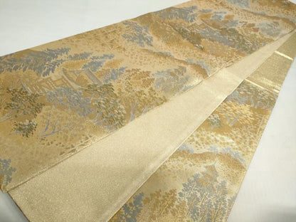 平和屋着物◎六通柄袋帯　風景樹林文　金糸　正絹　逸品　DABF1670ud