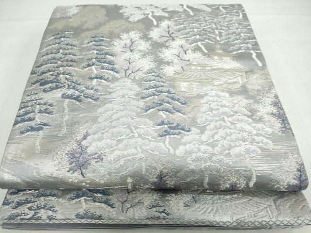 平和屋着物◎西陣　六通柄袋帯　保津狭　銀糸　正絹　逸品　DABF1674ud