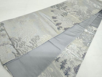 平和屋着物◎西陣　六通柄袋帯　保津狭　銀糸　正絹　逸品　DABF1674ud