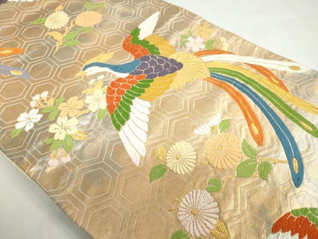 平和屋着物◎六通柄袋帯　唐織　花鳥文　金糸　正絹　逸品　DABF1677ud