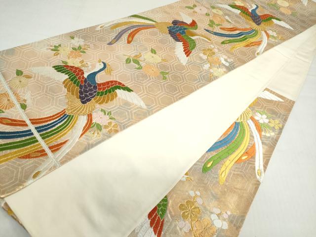 平和屋着物◎六通柄袋帯　唐織　花鳥文　金糸　正絹　逸品　DABF1677ud
