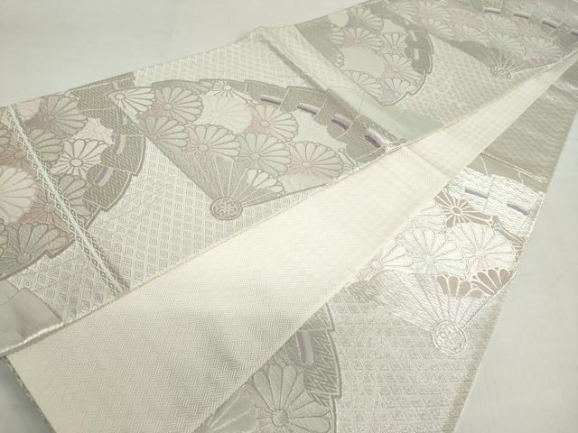平和屋着物◎佐賀錦　六通柄袋帯　唐織　扇面花文　銀糸　正絹　逸品　DABF1679ud