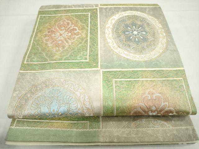 平和屋着物◎六通柄袋帯　花絵皿文　金銀糸　正絹　逸品　DABF1685ud