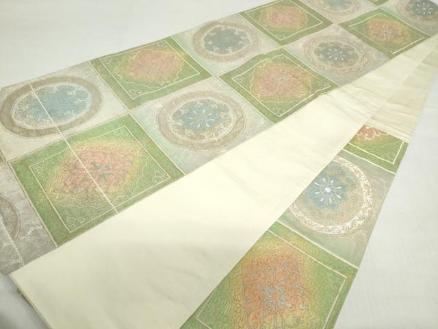平和屋着物◎六通柄袋帯　花絵皿文　金銀糸　正絹　逸品　DABF1685ud