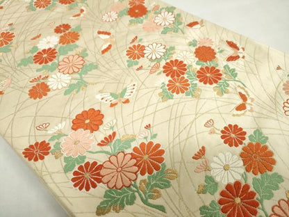 平和屋着物◎六通柄袋帯　唐織　花蝶文　金糸　正絹　逸品　DABF1686ud