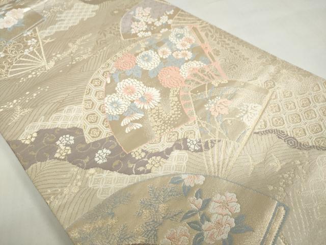 平和屋着物◎六通柄袋帯　扇面遊水文　金糸　正絹　逸品　DABF1690ud