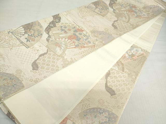 平和屋着物◎六通柄袋帯　扇面遊水文　金糸　正絹　逸品　DABF1690ud