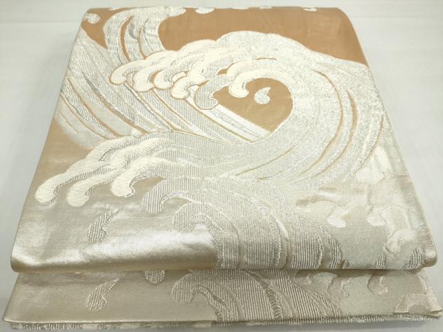 平和屋着物◎六通柄袋帯　立波文　銀糸　正絹　逸品　DABF1699ud
