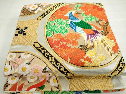 平和屋着物◎六通柄袋帯　唐織　花鳥丸文　金糸　正絹　逸品　DABF1704ud