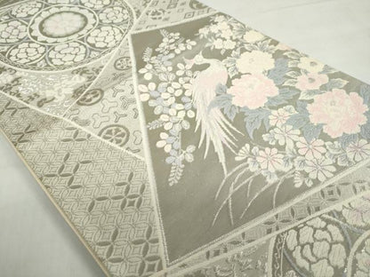 平和屋着物◎六通柄袋帯　唐織　裂取雅趣文　プラチナ箔　正絹　逸品　DABF1711ud